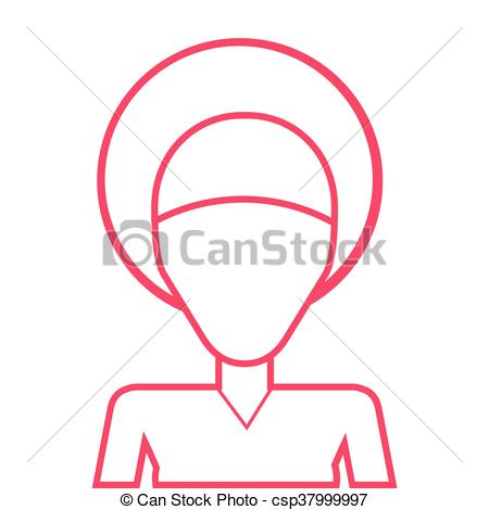 450x470 Pink Line Woman With Afro And Headband Vector Illustration.