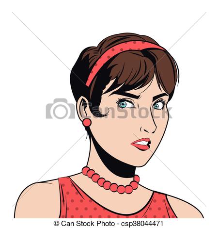 450x470 Woman With Hair Up And Red Accesories. Comic Style Woman With
