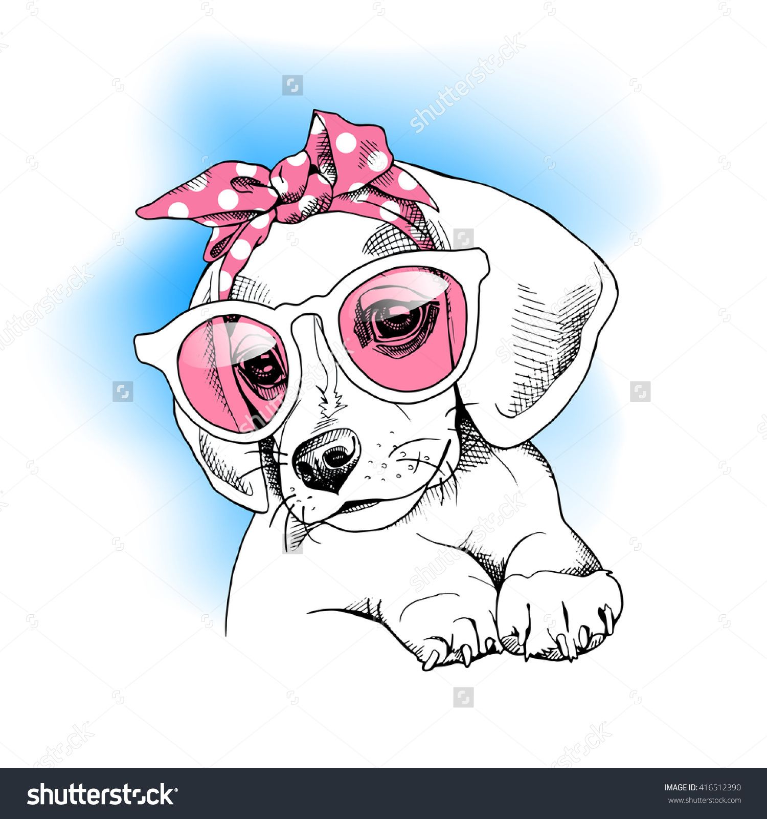 1500x1600 Beagle Puppy In A Pink Glasses And With A Headband. Vector