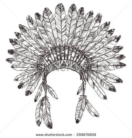 450x470 Hand Drawn Native American Indian Headdress. Vector Monochrome