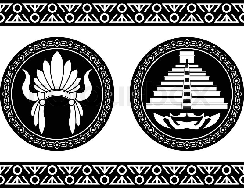 800x618 Mayan Pyramid And Headdress. Vector Illustration Stock Vector