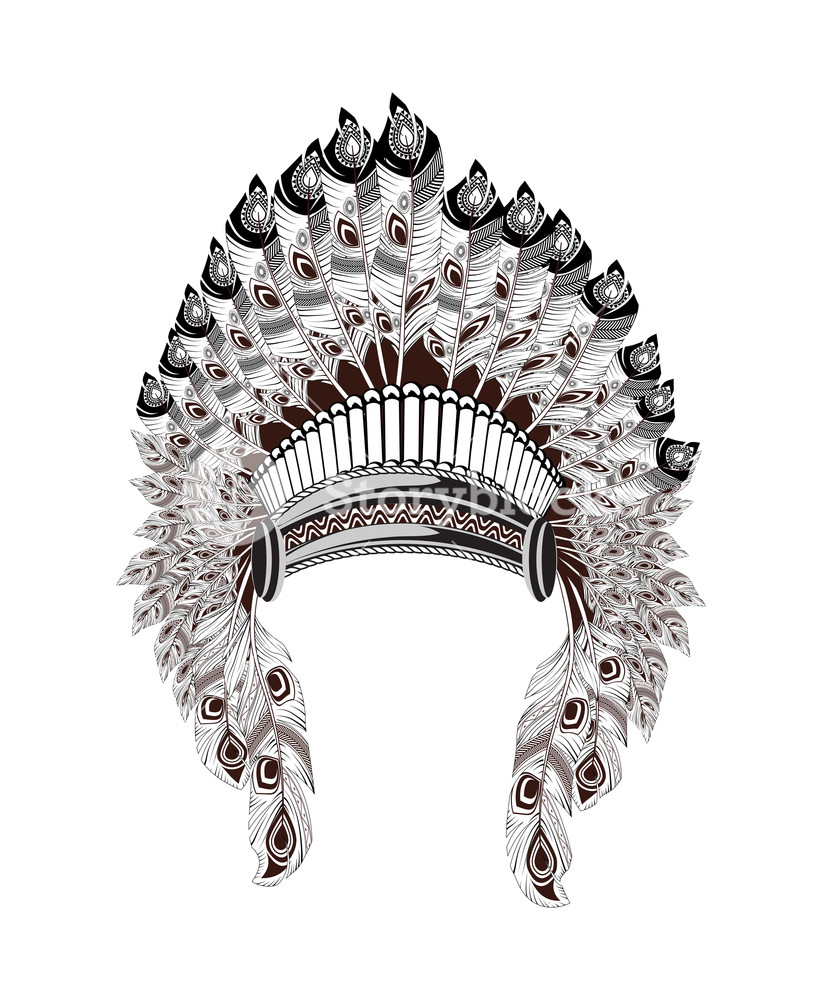 822x1000 North American Indian Headdress. Vector Illustration. Native