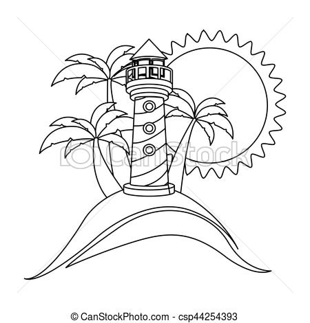 450x470 Monochrome Contour With Beach And Headlight Vector Illustration.