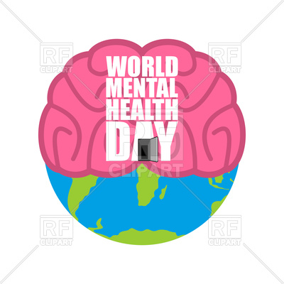 400x400 World Mental Health Day. Brain And Earth. Vector Image Vector