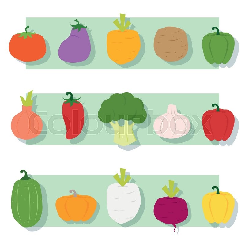 800x800 Set Of Vegetable Healthy Food , Vector, Illustration Stock