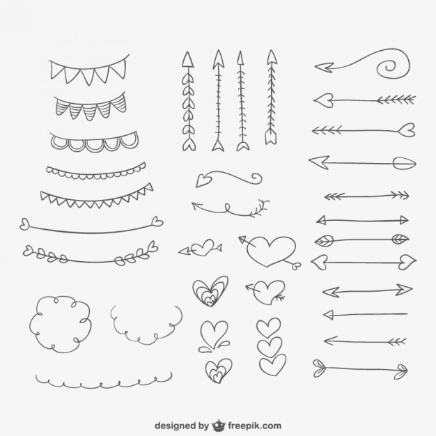 626x626 Hand Drawn Ornaments, Hearts And Arrows Vector Free Download