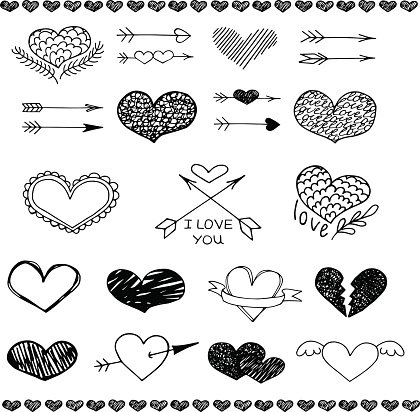 420x412 Love Heart And Arrow Vector Sketch Set Premium Clipart