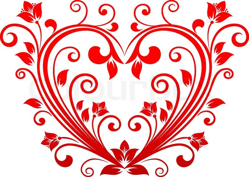 800x568 Red Valentine Heart In Floral Style For Holiday Design Stock
