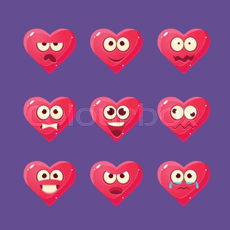 800x800 Pink Heart Emoji Character Set Of Flat Bright Color Trendy Cartoon