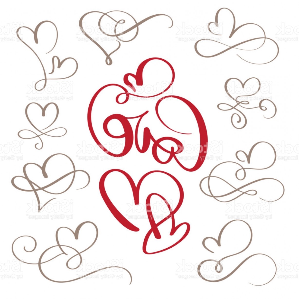 1228x1228 Set Of Flourish Calligraphy Vintage Love And Hearts Illustration