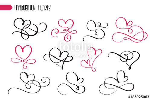 500x333 Set Of Hand Drawn Sketchy Calligraphy Hearts. Vector Grunge Style