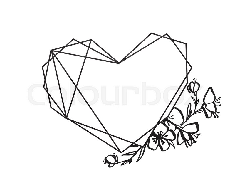 800x640 Graphic Floral Geometry Heart Frame. Vector Leaves And Flowers In
