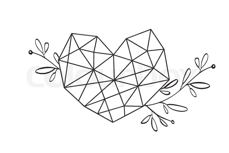 800x534 Graphic Floral Geometry Love Heart Frame. Vector Leaves And