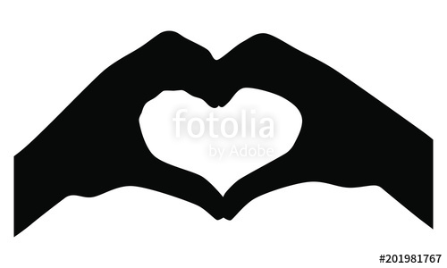 500x300 Heart Hands Silhouette. Black Symbol Or A Sign Isolated On White