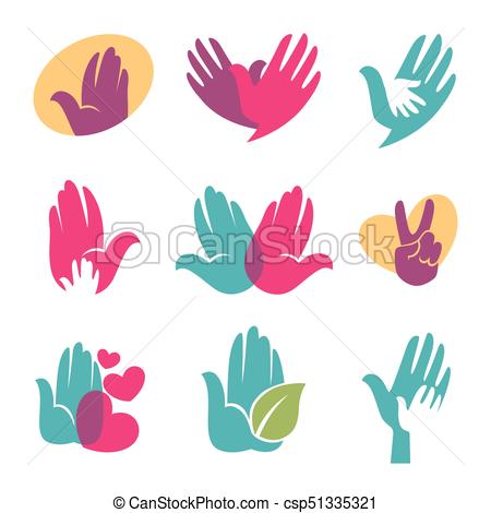 450x470 Human Hands Vector Symbols Of Helping Hand, Heart Or Bird Icon
