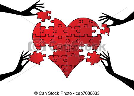 450x322 Red Puzzle Heart With Hands, Vector. Red Jigsaw Heart With Hands