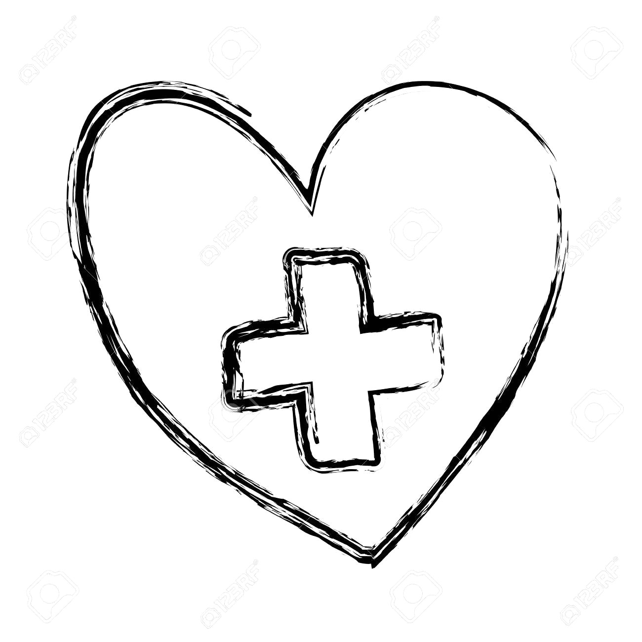 1300x1300 76091412 Monochrome Hand Drawn Sketch Of Heart With Cross Inside