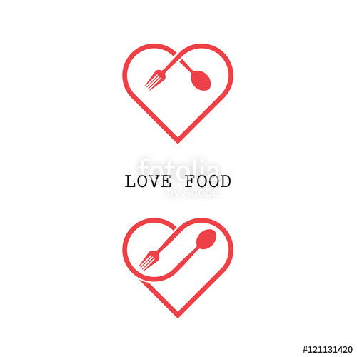 500x500 Spoon And Fork Logo With Red Heart Shape Vector Design Element