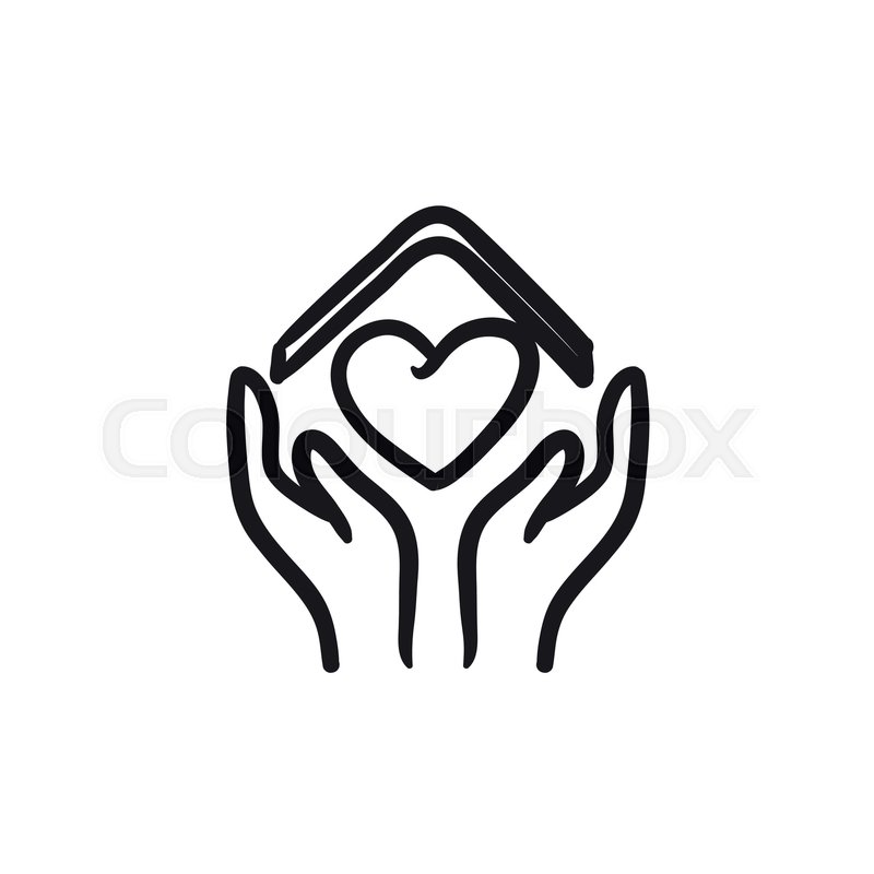 800x800 Hands Holding House With Heart Vector Sketch Icon Isolated On