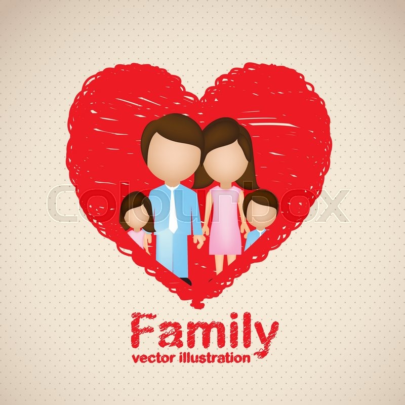 800x800 Illustration Of Family Icons In Heart Sketch, Isolated On Beige