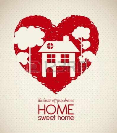 395x450 Illustration Of Home Icons, House Silhouette On Heart Sketch