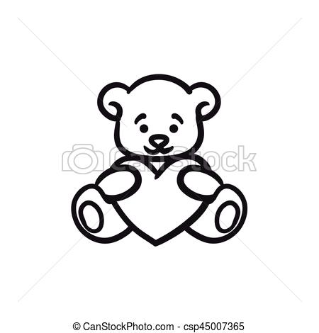 450x470 Teddy Bear With Heart Sketch Icon. Teddy Bear With Heart Vector