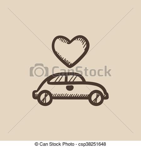 450x470 Wedding Car With Heart Sketch Icon. Wedding Car With Heart Vector