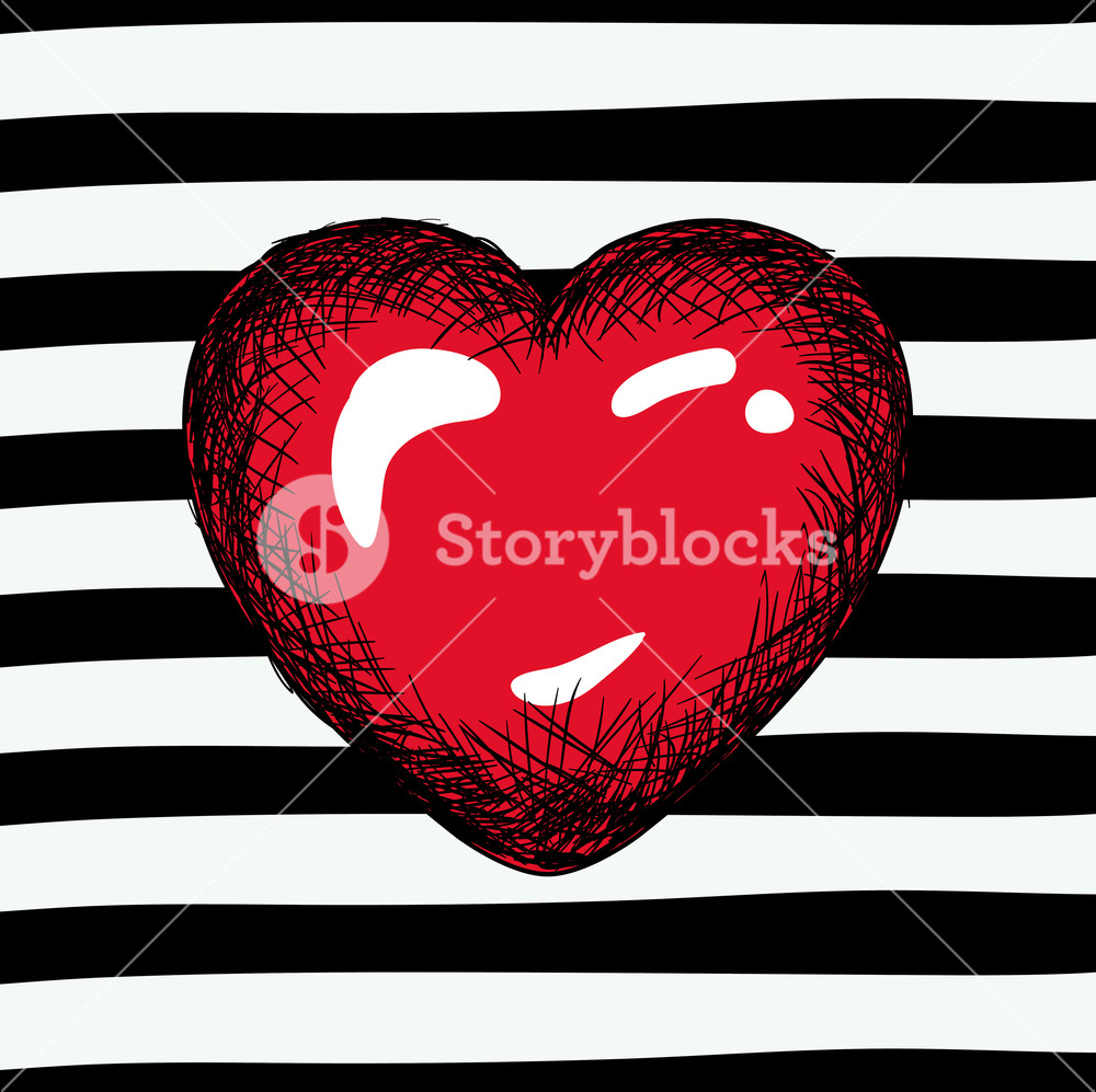 1000x997 Red Heart Sketch On Pop Art On Black Striped Background Vector