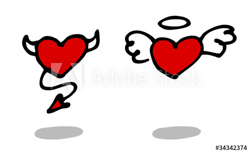 500x306 Angel And Devil Hearts Sketch.