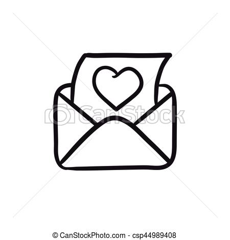 450x470 Envelope Mail With Heart Sketch Icon. Envelope Mail With Heart