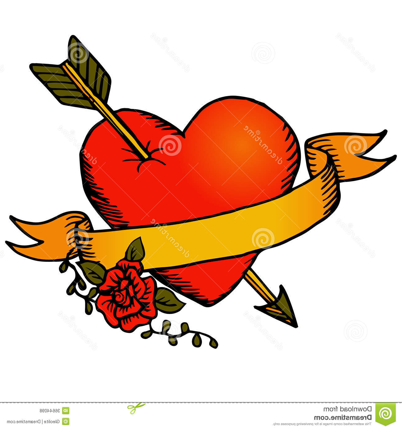 1300x1390 Heart Tattoos With Ribbons Classic Tattoo Vector Heart And Ribbon