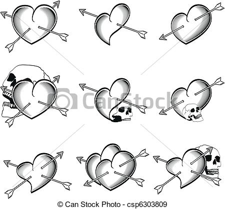 450x419 Heart Tattoo Skull Arrows6. Heart Tattoo Skull Arrows In Vector