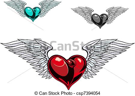 450x321 Retro Color Heart Tattoo. Retro Color Heart With Wings For Tattoo