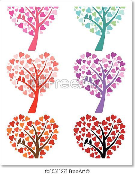 450x580 Free Art Print Of Heart Tree With Birds, Vector. Heart Tree With