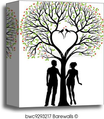 342x390 Canvas Print Of Couple With Heart Tree, Vector Barewalls Posters