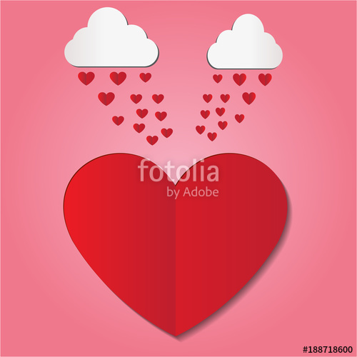 500x500 Paper Art Heart Rain Falls On Red Heart.vector Illustrator Stock