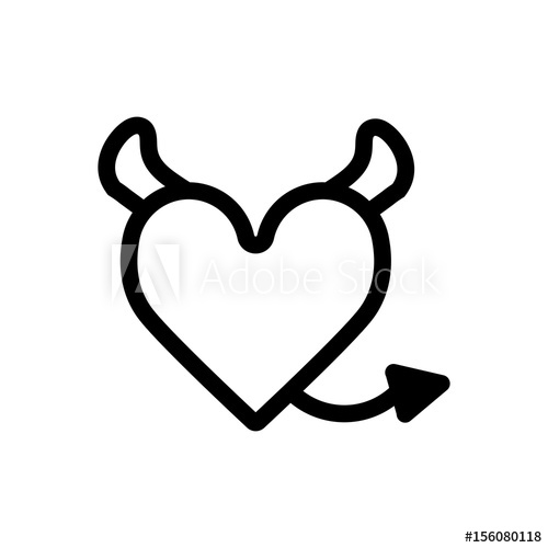 500x500 Devil Heart With Horns And Tail. Heart Vector Icon. Black And