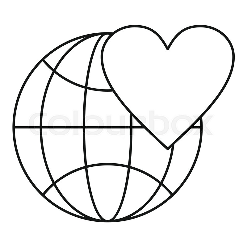 800x800 Earth World Globe With Heart Icon. Outline Illustration Of Globe