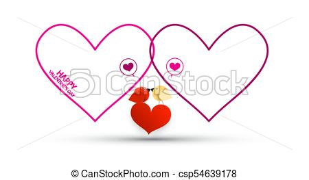 450x263 Outline Hearts With Birds And Red Heart. Vector Valentines Day