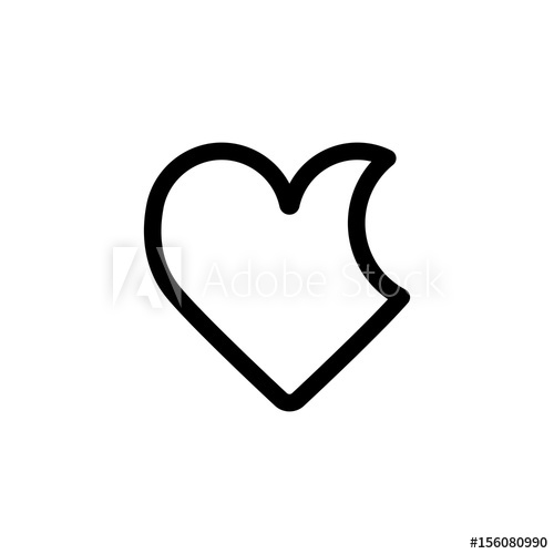500x500 Bitten Heart Vector Icon. Black And White Love Illustration