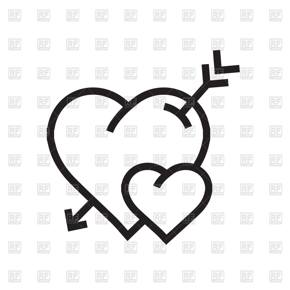 1200x1200 Cartoon Hearts With Arrow Icon Outline Vector Image Vector
