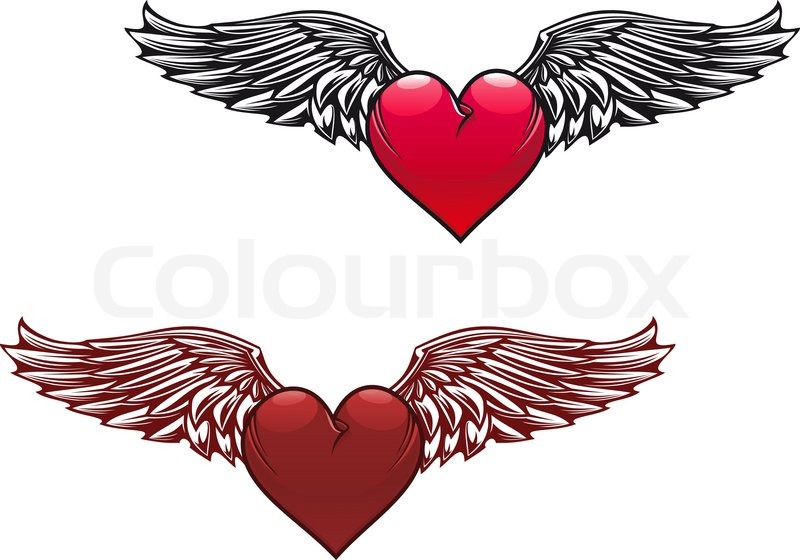 800x560 Retro Heart With Wings For Tattoo Design Stock Vector Colourbox