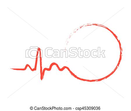 450x379 Drawn Heartbeat Icon With Circle. Vector Illustration. Red Circle