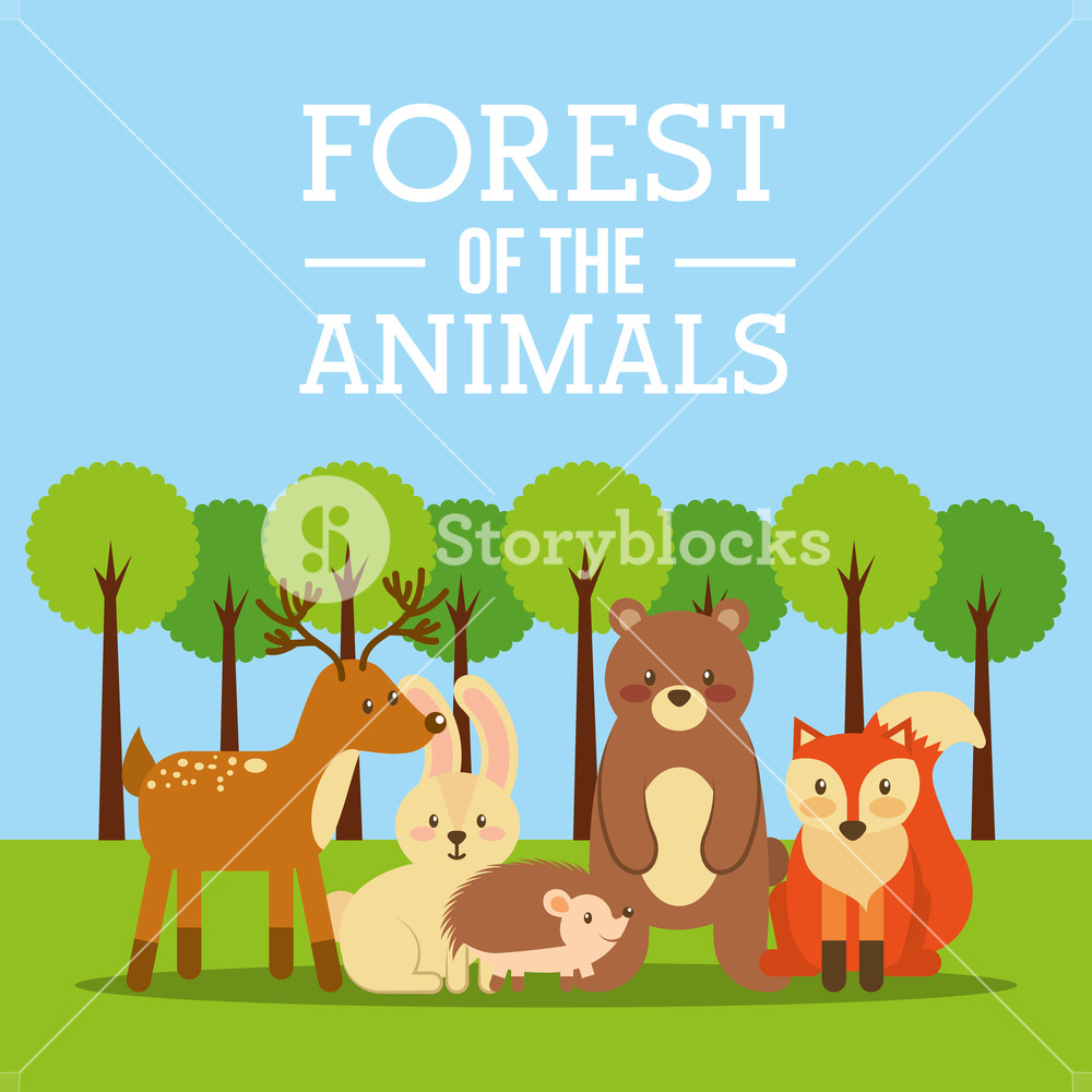 1000x1000 Forest Of The Animals Bear Deer Fox Bunny Hedgehog Vector