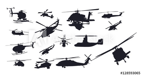 500x269 Military Helicopter Vector Silhouette Set
