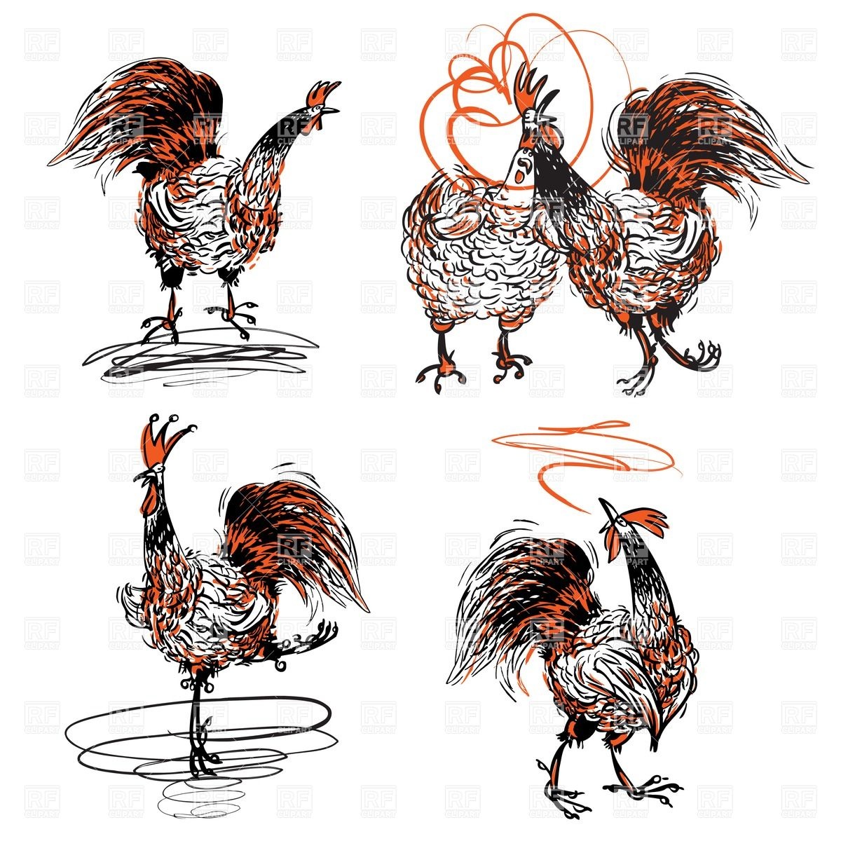 1200x1200 Sketchy Roosters And A Hen Vector Image Vector Artwork Of Plants