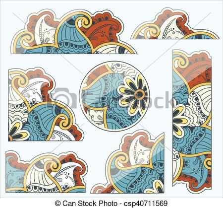 450x419 Abstract Henna Designs Stickers Vector Illustration.