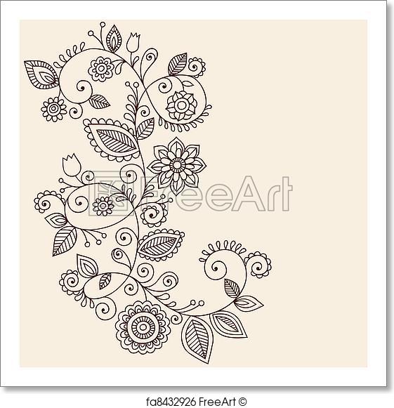 561x581 Free Art Print Of Vines Henna Tattoo Paisley Vector. Hand Drawn