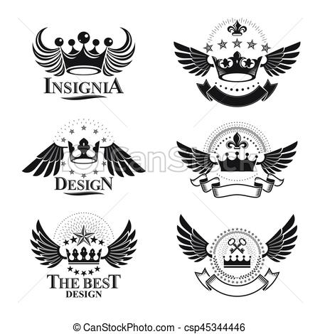450x470 Ancient Crowns Emblems Set. Heraldic Vector Design Elements