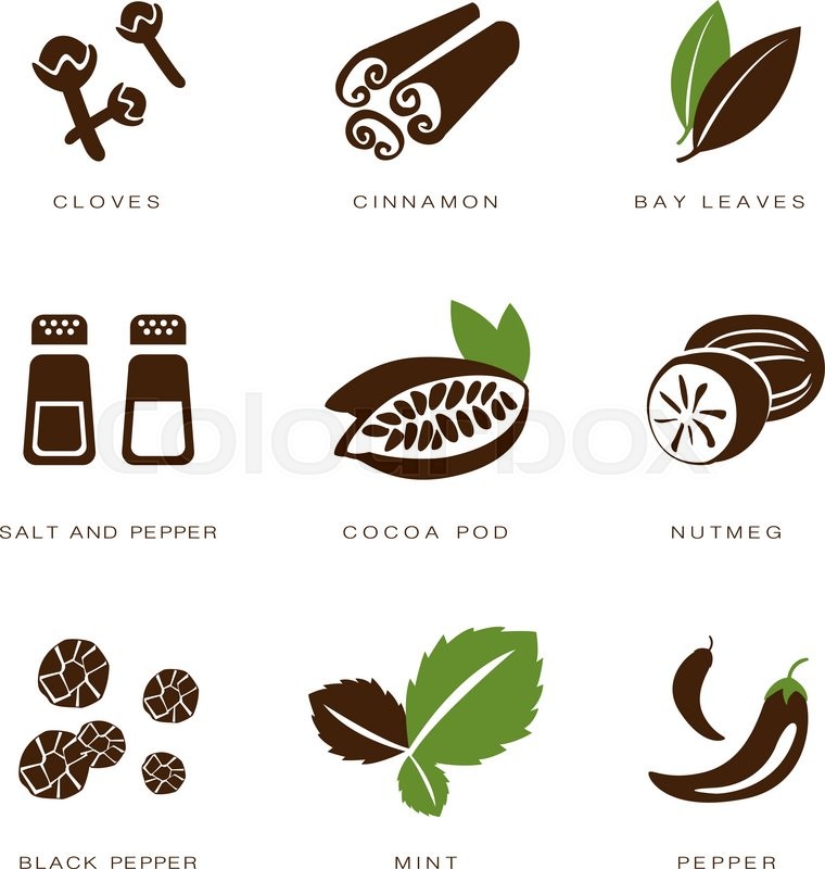 760x800 Colorful Web Icon Set Spices, Condiments And Herbs Stock Vector